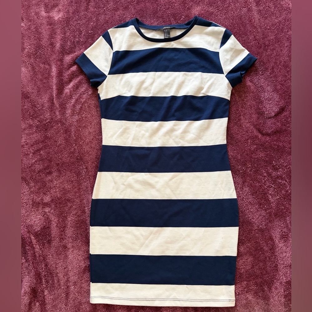 Forever 21 Navy and Cream Striped Mini Dress